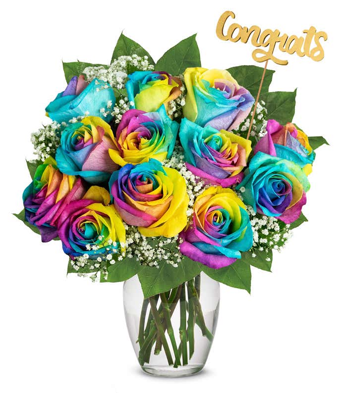 Congrats! One Dozen Tie Dye Roses