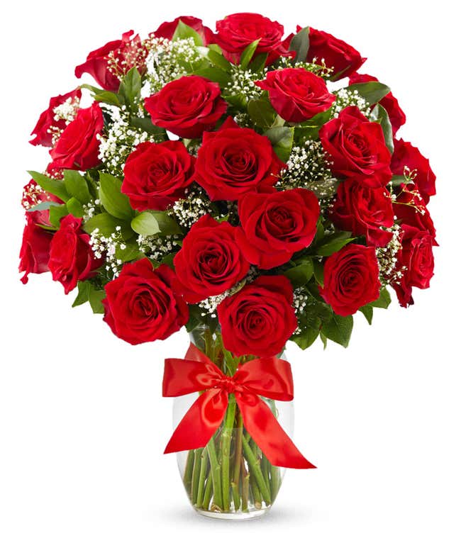 Two Dozen Red Roses with Red Bow