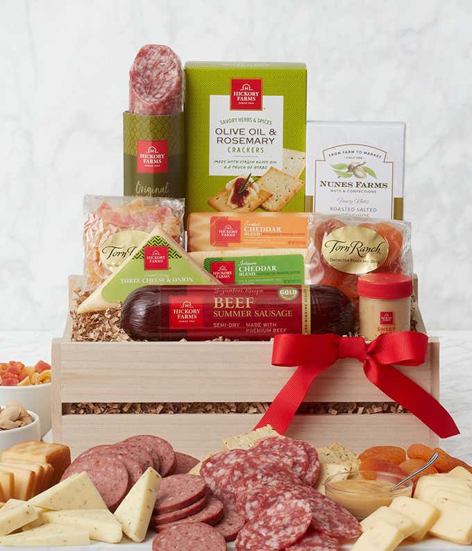 Meat & Cheese Wooden Crate Gift Basket
