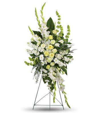 White and green flower sympathy standing spray