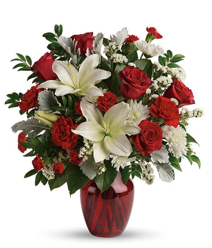 Luxury Valentine's Day Bouquet with red roses and white lilies